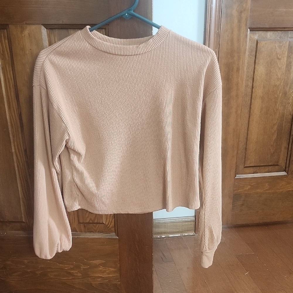 Belle Du Jour Tan Long Sleeve Crop Blouse
